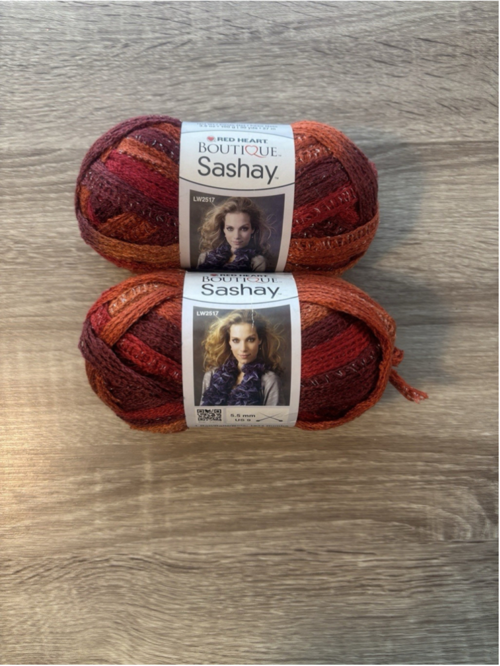 2 Skeins Red Heart Boutique Sashay Yarn Salsa Variegated Orange Reddish LW2517